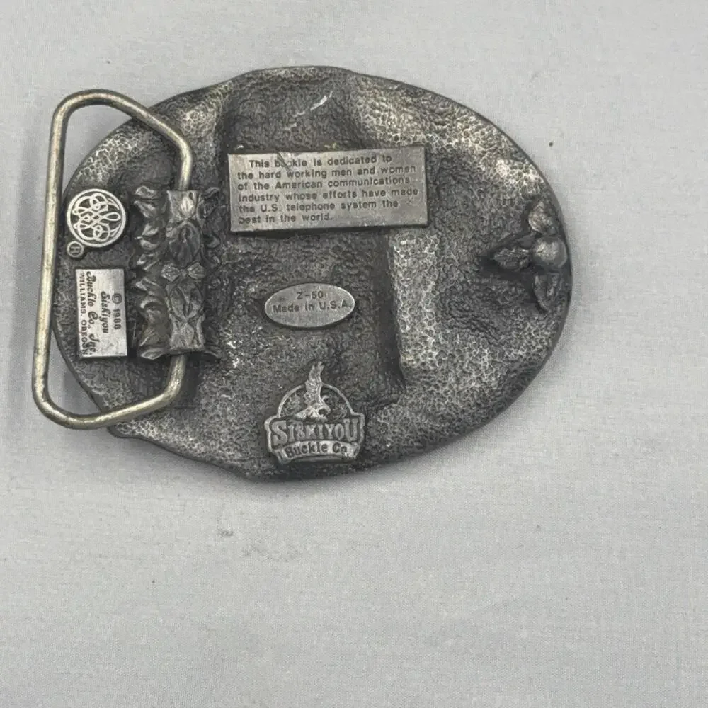 Vintage Siskiyou Buckle Co. Belt Buckle Mens Silver Telephone Lineman USA 1988